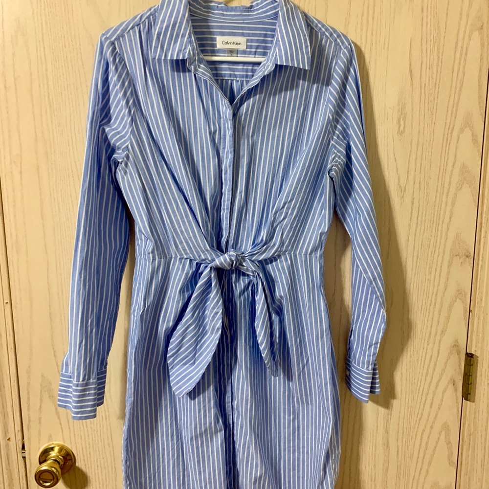Calvin Klein pinstripe blue button down dress